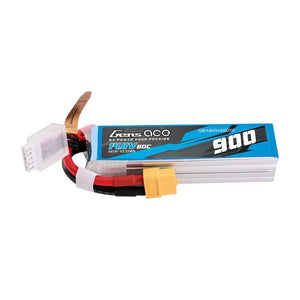 Lipo Gens Ace 900mAh 14.8V 80C 4S1P batteri med XT60-kontakt
