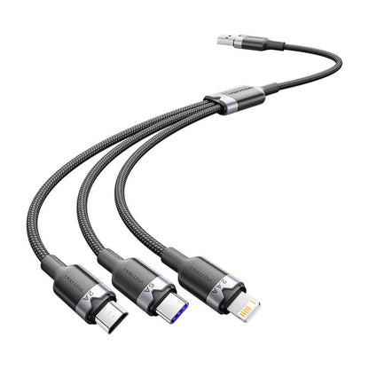 USB 2.0 A kuni 3-ühes 6A kaabel Vention CTRBG 1,5M (must)