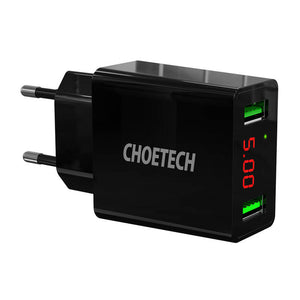 C0028 2*USB-A tīkla lādētājs ar displeju (melns)
