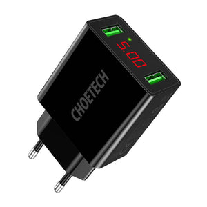 C0028 2*USB-A tīkla lādētājs ar displeju (melns)