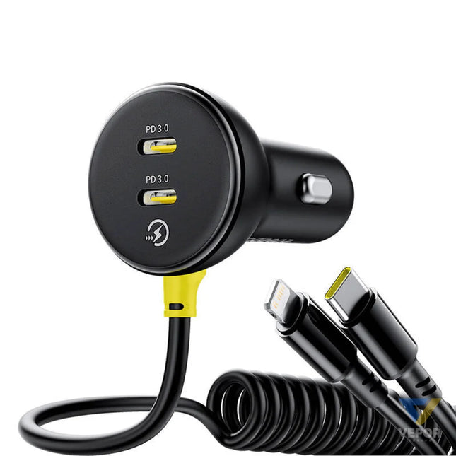 60W Baseus USB C car charger + Lightning cable (Black) Car chargers