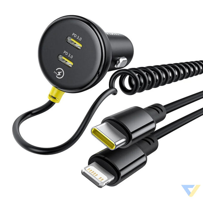 60W Baseus USB C car charger + Lightning cable (Black) Car chargers