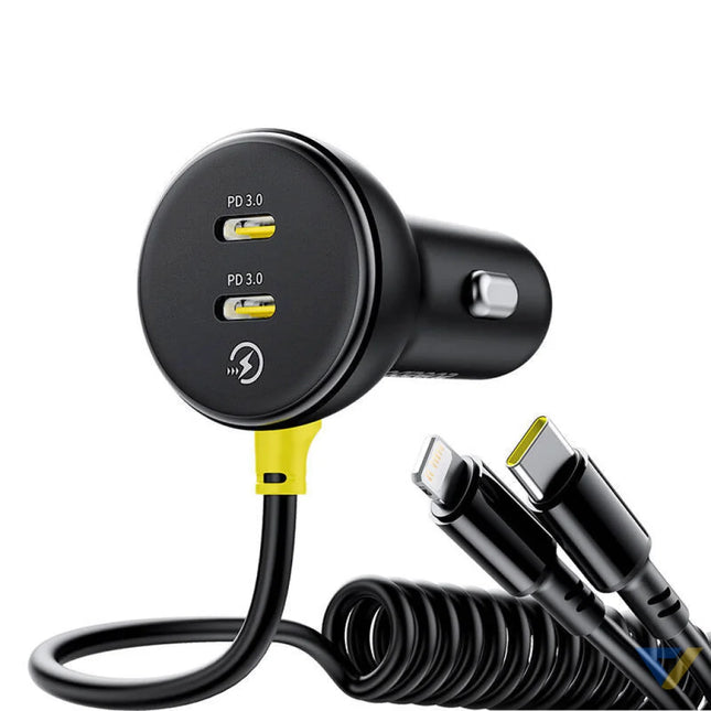 60W Baseus USB C car charger + Lightning cable (Black) Car chargers