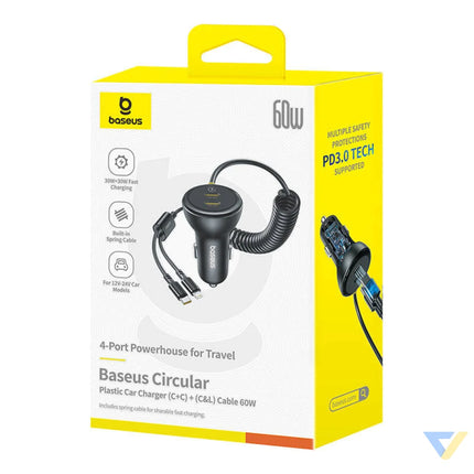 60W Baseus USB C car charger + Lightning cable (Black) Car chargers