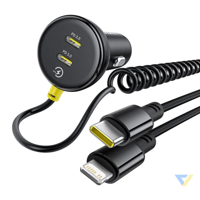 60W Baseus USB C car charger + Lightning cable (Black) Car chargers