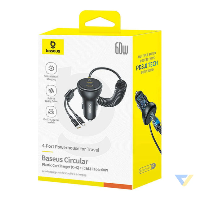 60W Baseus USB C car charger + Lightning cable (Black) Car chargers