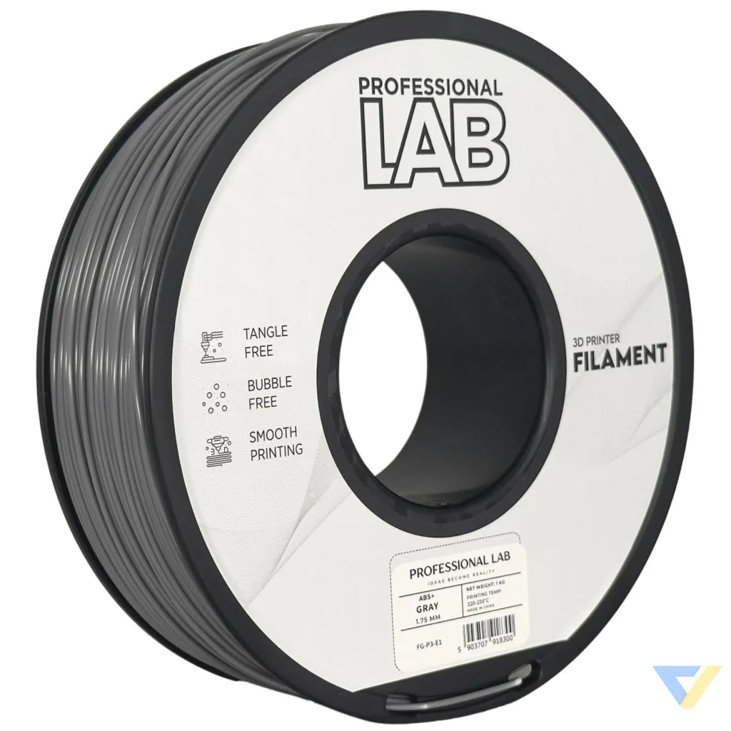 ABS is a strong, impact-resistant filament, ideal for functional parts and mechanical components. It requires a heated bed and enclosure to minimize warping and should be used in a well-ventilated area.