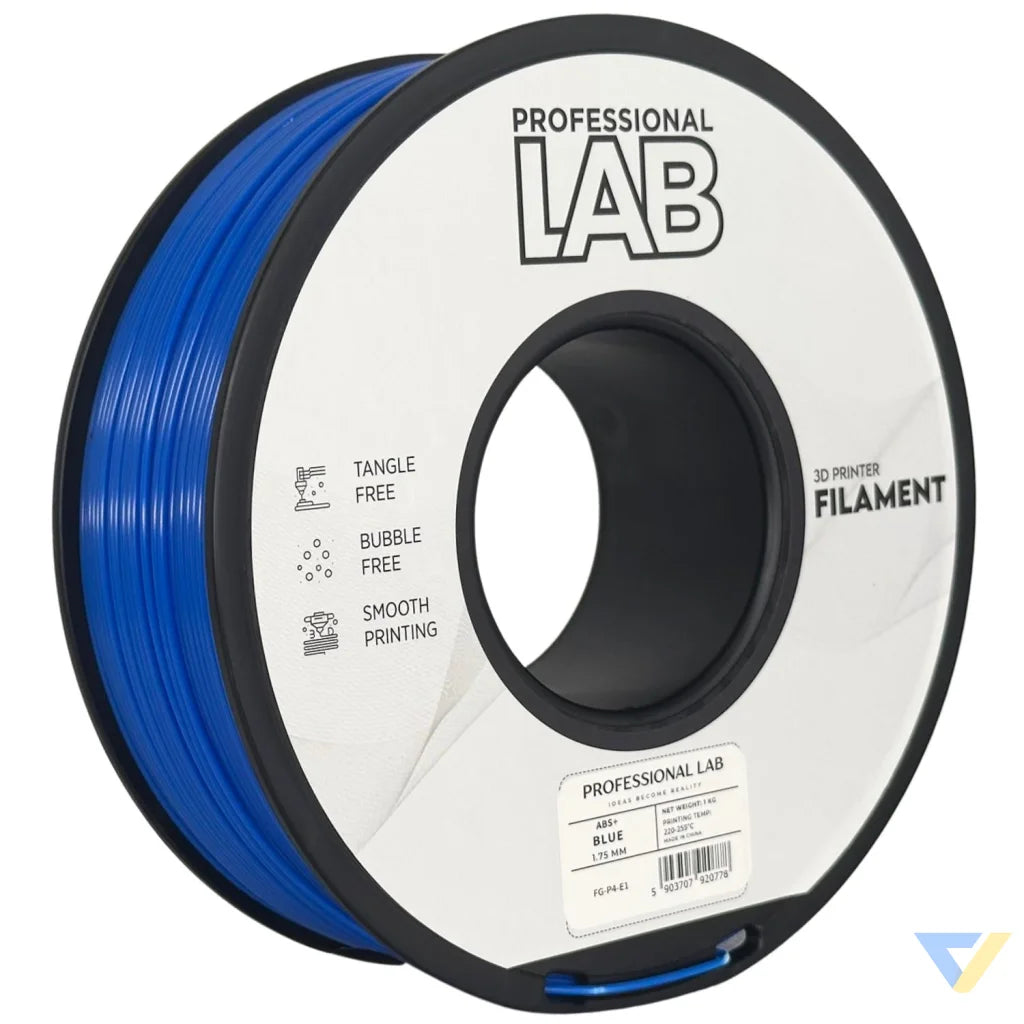 ABS is a strong, impact-resistant filament, ideal for functional parts and mechanical components. It requires a heated bed and enclosure to minimize warping and should be used in a well-ventilated area.