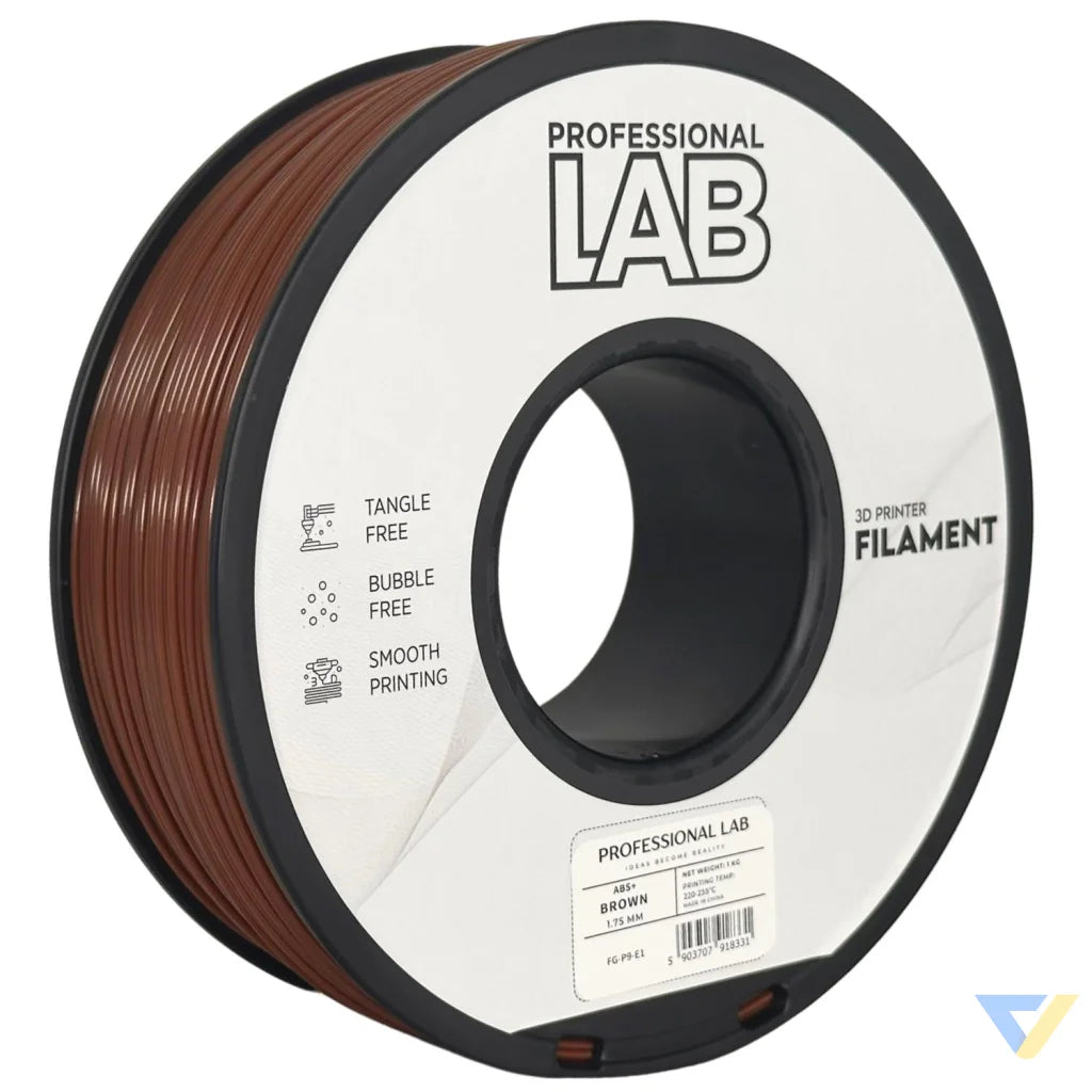 ABS is a strong, impact-resistant filament, ideal for functional parts and mechanical components. It requires a heated bed and enclosure to minimize warping and should be used in a well-ventilated area.