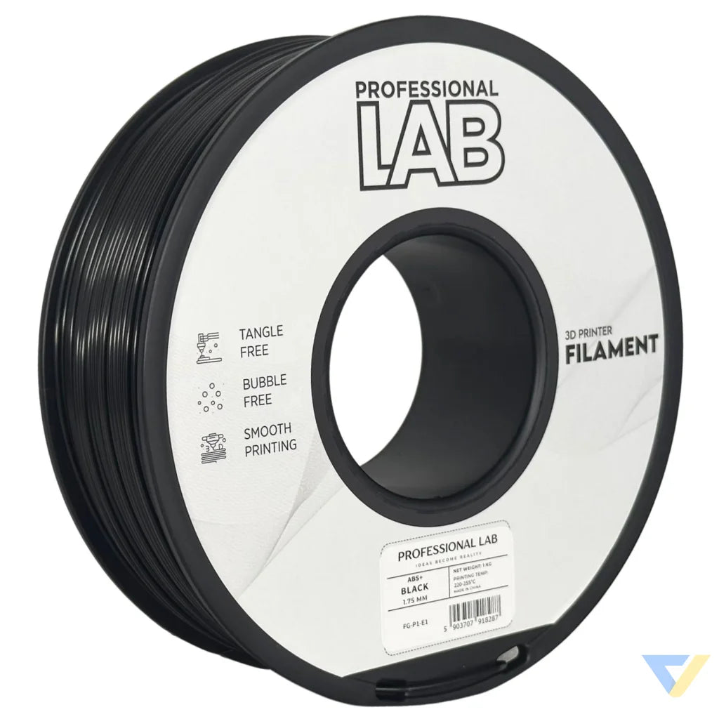 ABS is a strong, impact-resistant filament, ideal for functional parts and mechanical components. It requires a heated bed and enclosure to minimize warping and should be used in a well-ventilated area.