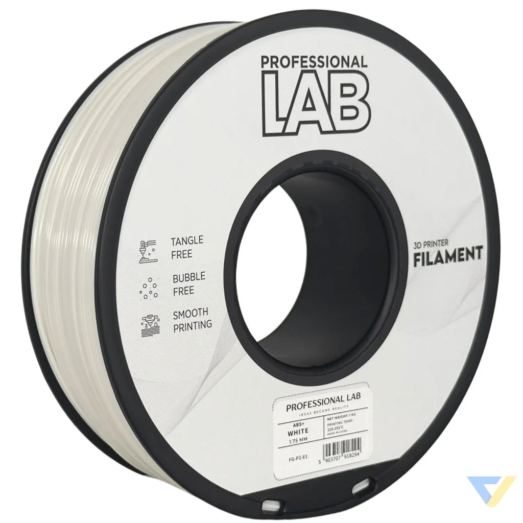 ABS is a strong, impact-resistant filament, ideal for functional parts and mechanical components. It requires a heated bed and enclosure to minimize warping and should be used in a well-ventilated area.