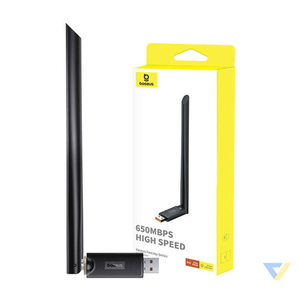 Adapter WiFi with antenna Baseus FastJoy 650Mbps (czarny) Adapters connectors and converters