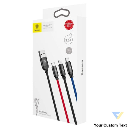 Baseus 3in1 Cable USB C / Lightning / Micro 3,5A 0,3m (Black) Combo Cables