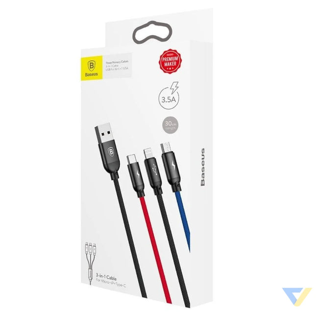 Baseus 3in1 Cable USB C / Lightning / Micro 3,5A 0,3m (Black) Combo Cables