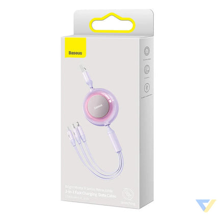 Baseus Bright Mirror 2 3 in 1 USB 3 in 1 cable for micro USB / USB C / Lightning 3.5A 1.1m (Purple) Combo Cables
