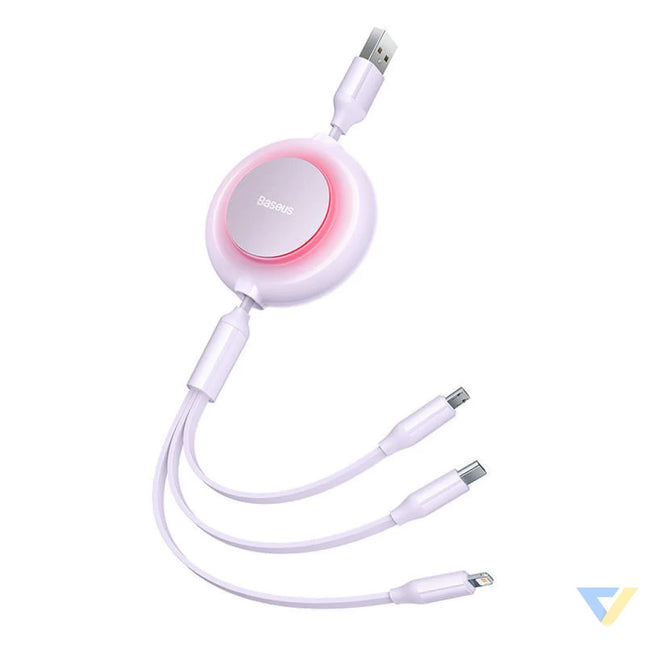Baseus Bright Mirror 2 3 in 1 USB 3 in 1 cable for micro USB / USB C / Lightning 3.5A 1.1m (Purple) Combo Cables