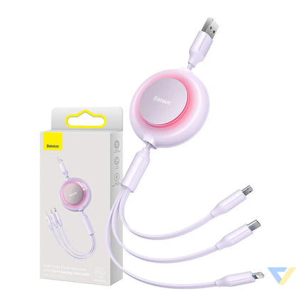 Baseus Bright Mirror 2 3 in 1 USB 3 in 1 cable for micro USB / USB C / Lightning 3.5A 1.1m (Purple) Combo Cables