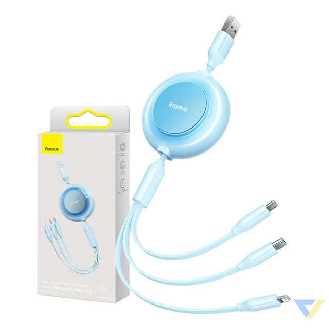 Baseus Bright Mirror 2 USB 3 in 1 cable for micro USB / USB C / Lightning 3.5A 1.1m (Sky blue) Combo Cables