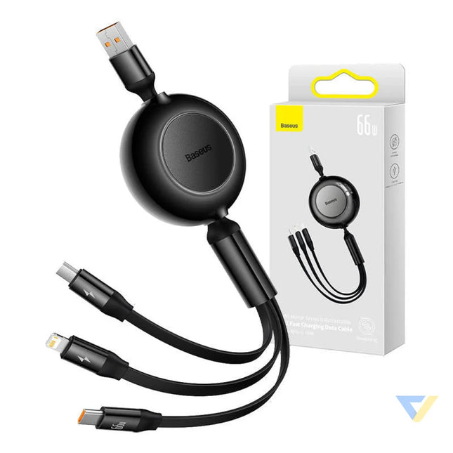 Baseus Bright Mirror 3 USB 3 in 1 cable for micro USB / USB C / Lightning 66W / 2A 1.1m (Black) Combo Cables