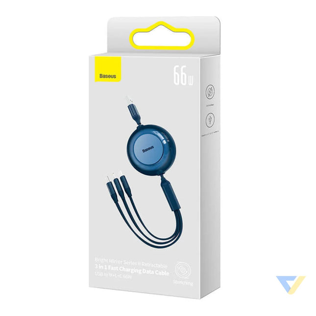 Baseus Bright Mirror 3 USB 3 in 1 cable for micro USB / USB C / Lightning 66W / 2A 1.1m (Blue) Combo Cables