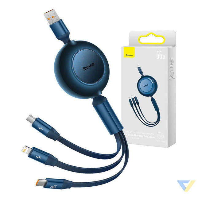 Baseus Bright Mirror 3 USB 3 in 1 cable for micro USB / USB C / Lightning 66W / 2A 1.1m (Blue) Combo Cables