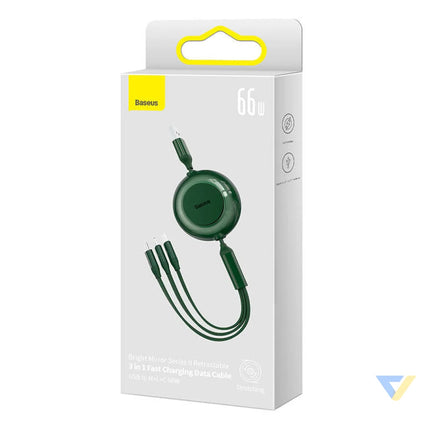 Baseus Bright Mirror 3 USB 3 in 1 cable for micro USB / USB C / Lightning 66W / 2A 1.1m (Green) Combo Cables