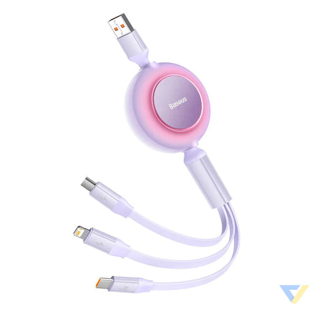 Baseus Bright Mirror 3 USB 3 in 1 cable for micro USB / USB C / Lightning 66W / 2A 1.1m (Purple) Combo Cables