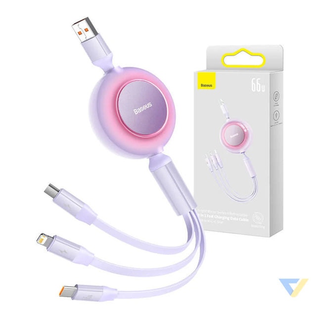 Baseus Bright Mirror 3 USB 3 in 1 cable for micro USB / USB C / Lightning 66W / 2A 1.1m (Purple) Combo Cables
