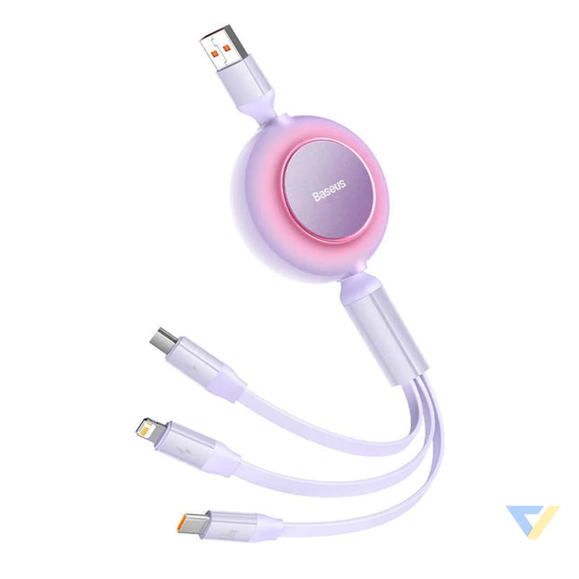 Baseus Bright Mirror 3 USB 3 in 1 cable for micro USB / USB C / Lightning 66W / 2A 1.1m (Purple) Combo Cables