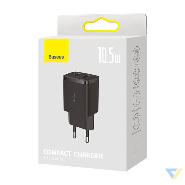 Baseus Compact Quick Charger 2x USB 10.5W (black) mains chargers