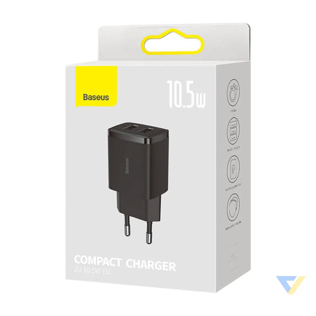 Baseus Compact Quick Charger 2x USB 10.5W (black) mains chargers