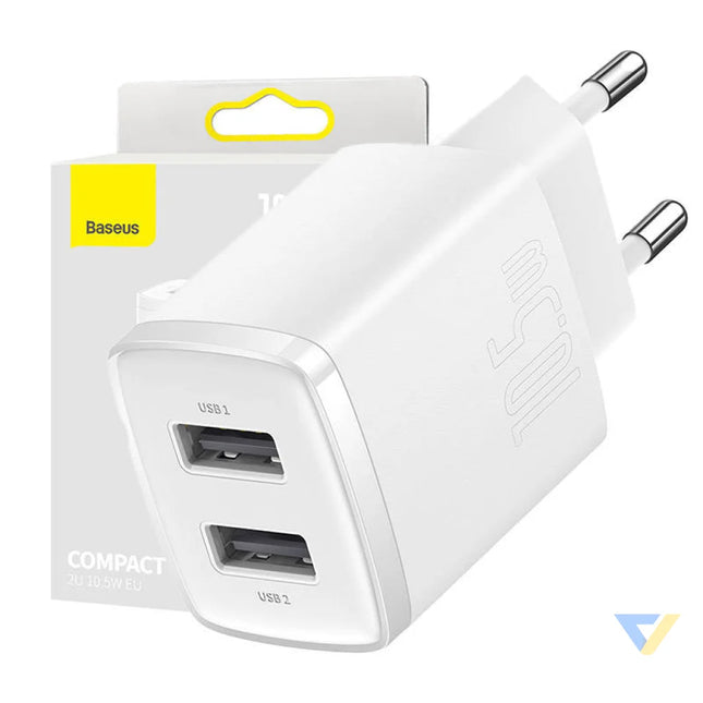 Baseus Compact Quick Charger 2x USB 10.5W (white) mains chargers