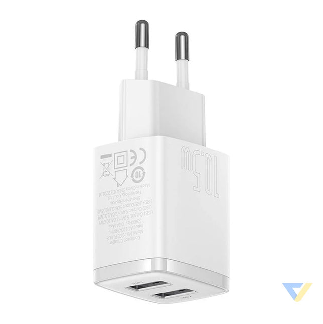 Baseus Compact Quick Charger 2x USB 10.5W (white) mains chargers