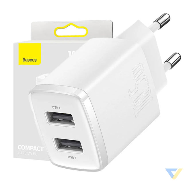 Baseus Compact Quick Charger 2x USB 10.5W (white) mains chargers