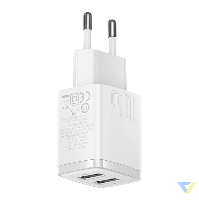 Baseus Compact Quick Charger 2x USB 10.5W (white) mains chargers