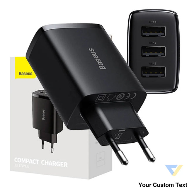 Baseus Compact Quick Charger 3x USB 17W (Black) mains chargers