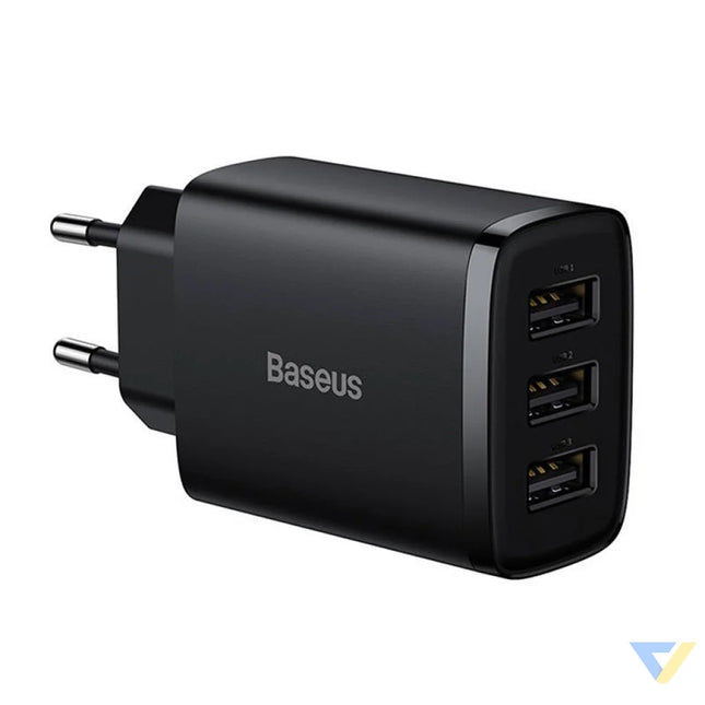 Baseus Compact Quick Charger 3x USB 17W (Black) mains chargers