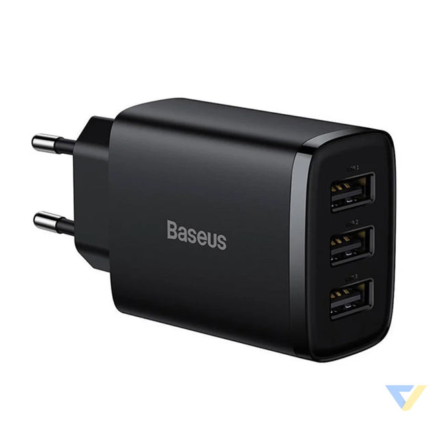 Baseus Compact Quick Charger 3x USB 17W (Black) mains chargers