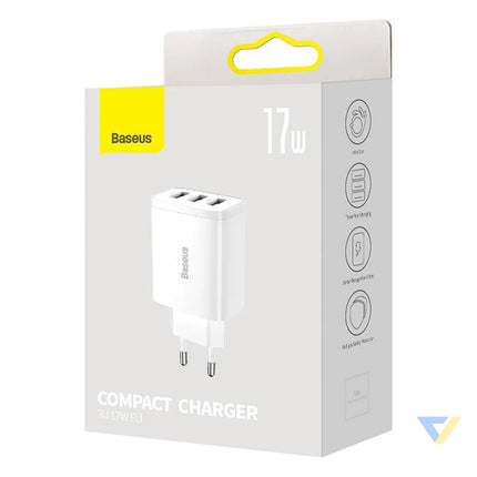 Baseus Compact Quick Charger 3x USB 17W (White) mains chargers