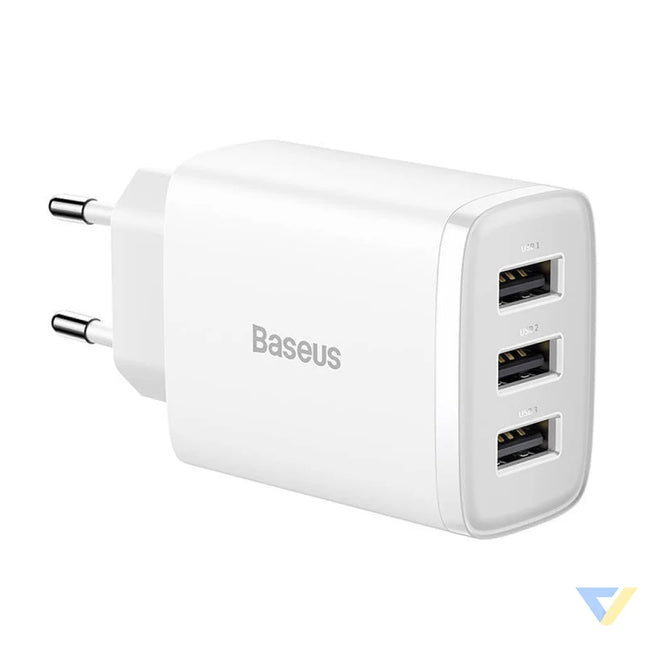 Baseus Compact Quick Charger 3x USB 17W (White) mains chargers