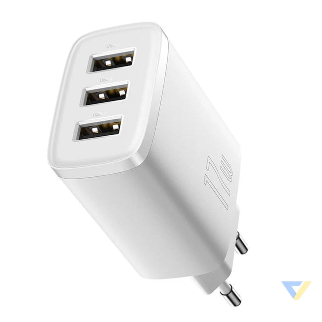 Baseus Compact Quick Charger 3x USB 17W (White) mains chargers