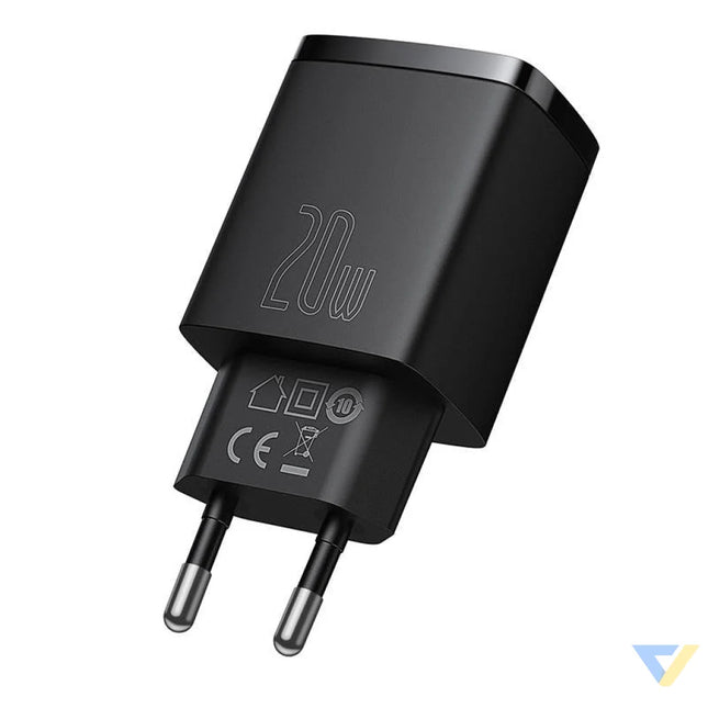 Baseus Compact Quick Charger USB USB C 20W (black) mains chargers