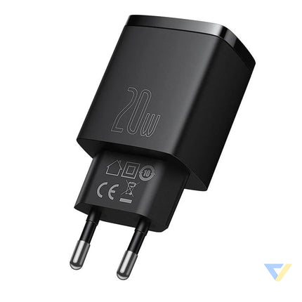 Baseus Compact Quick Charger USB USB C 20W (black) mains chargers