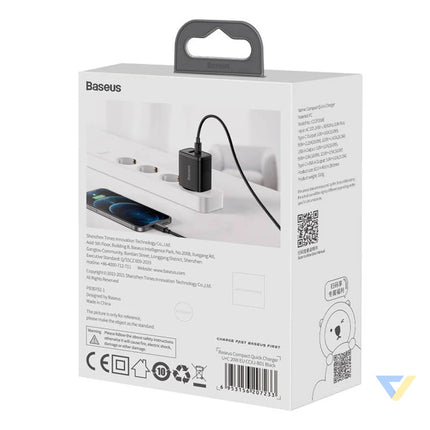 Baseus Compact Quick Charger USB USB C 20W (black) mains chargers