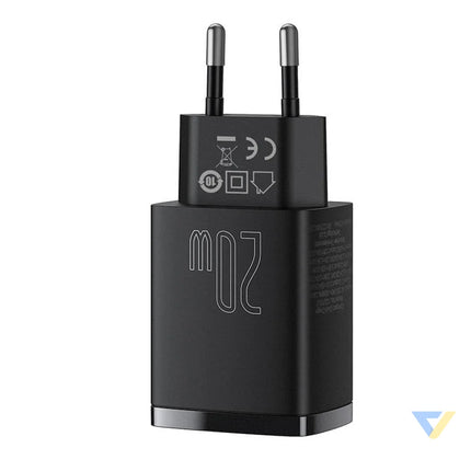 Baseus Compact Quick Charger USB USB C 20W (black) mains chargers