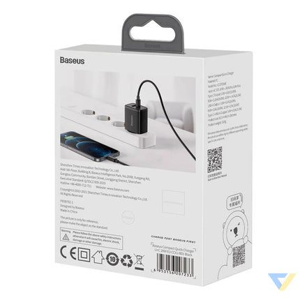 Baseus Compact Quick Charger USB USB C 20W (black) mains chargers