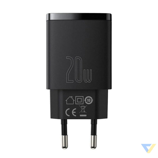 Baseus Compact Quick Charger USB USB C 20W (black) mains chargers