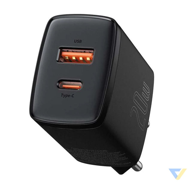 Baseus Compact Quick Charger USB USB C 20W (black) mains chargers