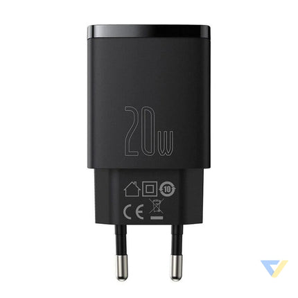 Baseus Compact Quick Charger USB USB C 20W (black) mains chargers