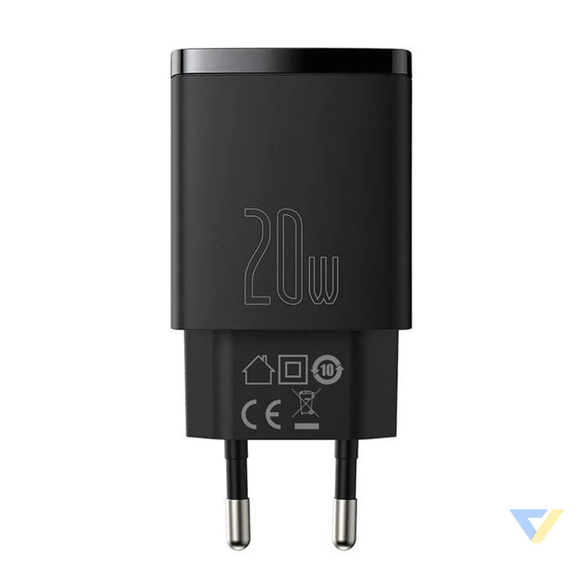 Baseus Compact Quick Charger USB USB C 20W (black) mains chargers